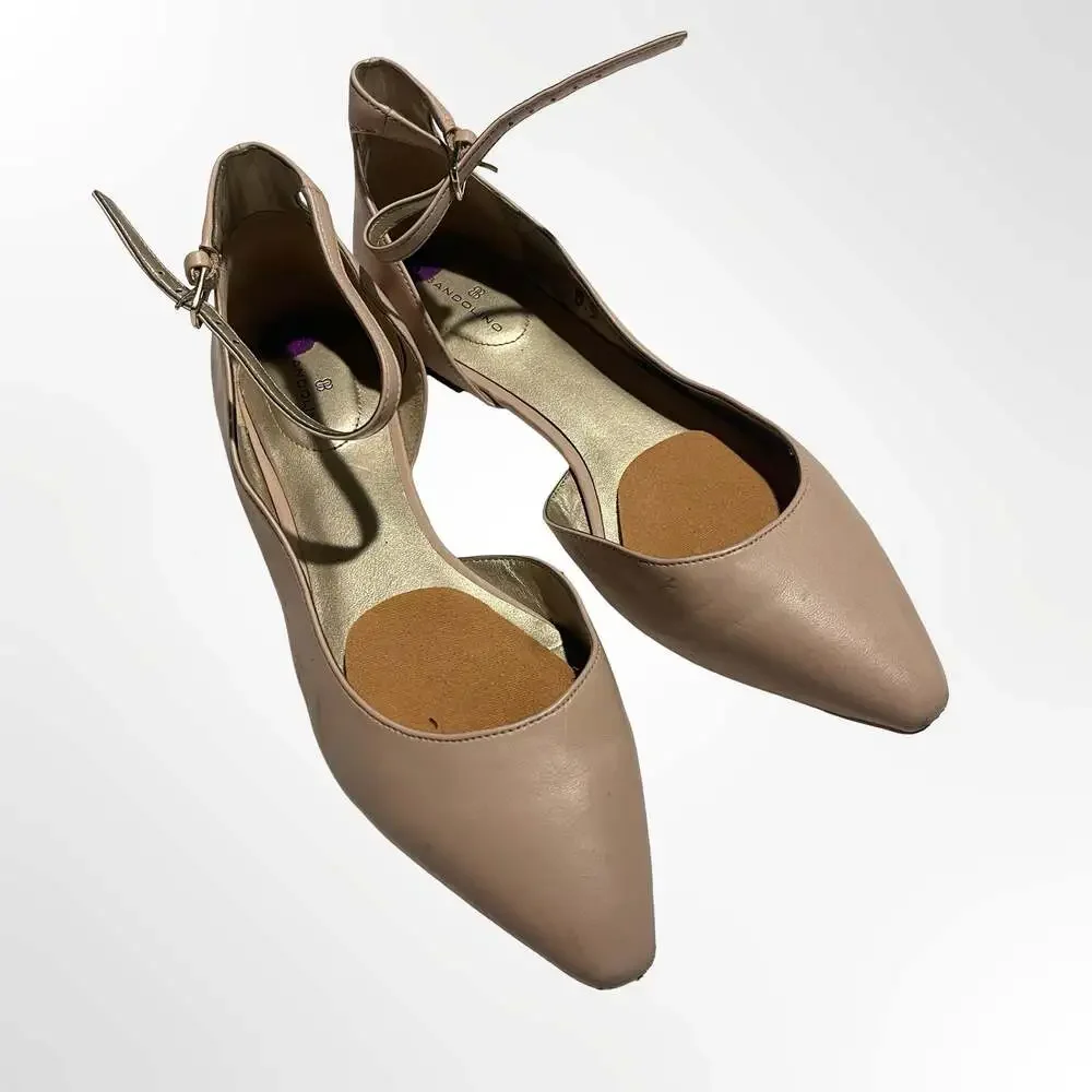 Bandolino Pointed Toe Ankle Strap Flat Shoes in Beige